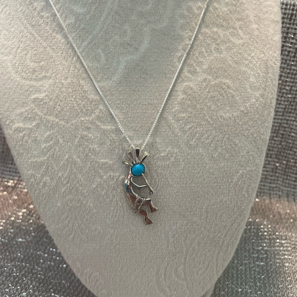 Silver and Turquoise Pendant Necklace
